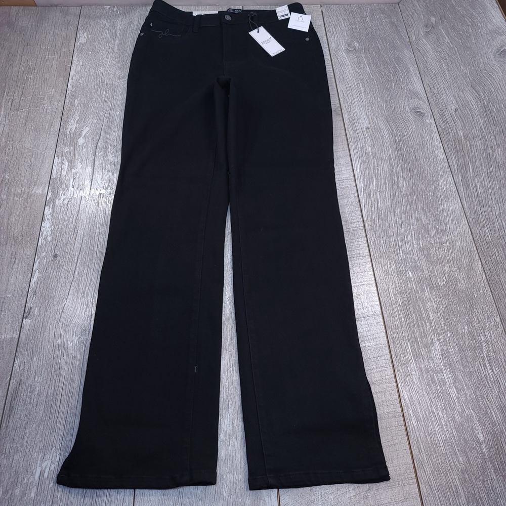 Judy Blue Straight Leg Jeans Women 13/31 Black High Waist Side Slit Denim Pants